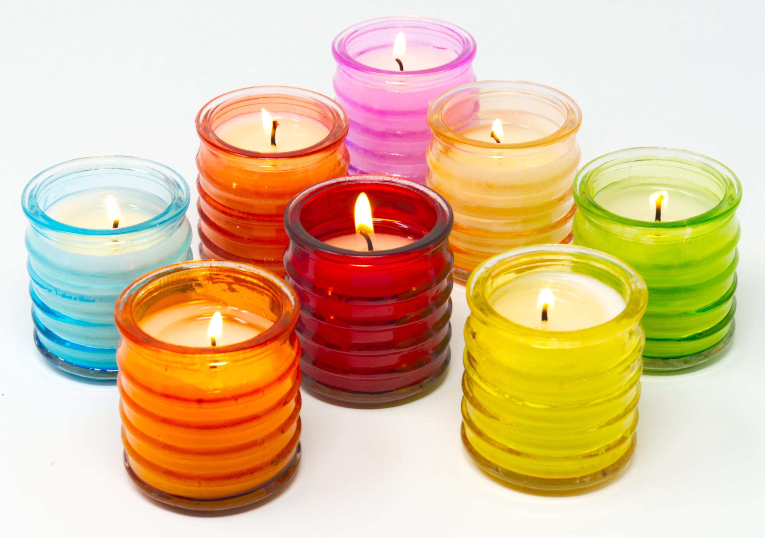 Confezione da 8 Candele alla Citronella Pura in Barattoli di Vetro Multicolor con Miscela di Cere Vegetali Naturali, 18 Ore Ciascuna Candela Senza Paraffina, Senza Plastica (8 Vasetti di Citronella)