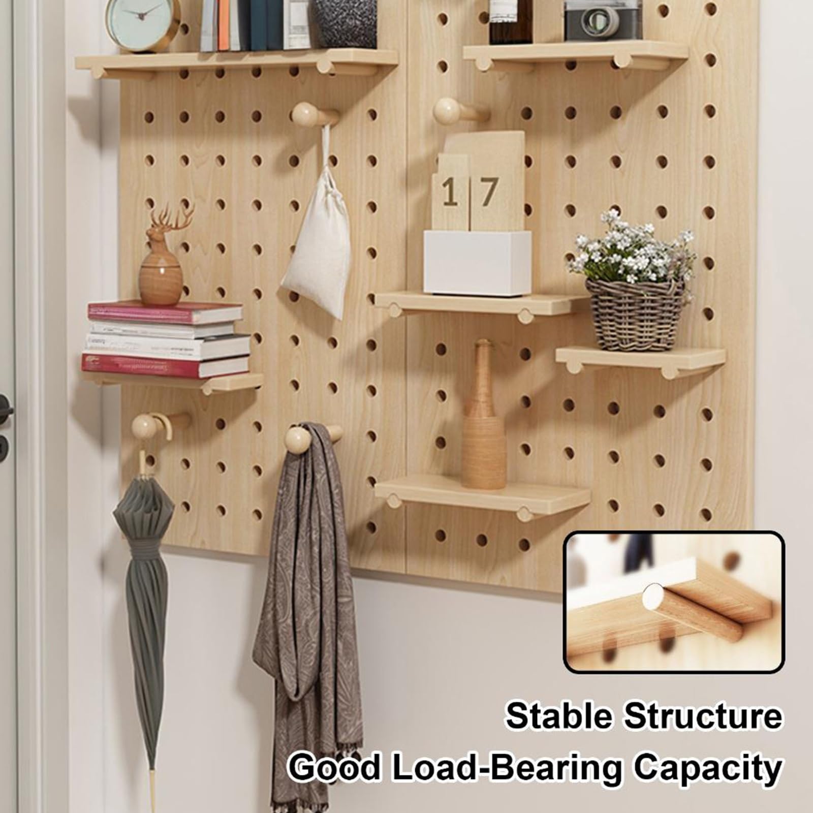 Lochwand-Kombinationsset, Pegboard-Wandorganizer aus Holz für Büro, Wohnzimmer, Schlafzimmer, DIY-Aufbewahrung und Ausstellungstafeln(White)