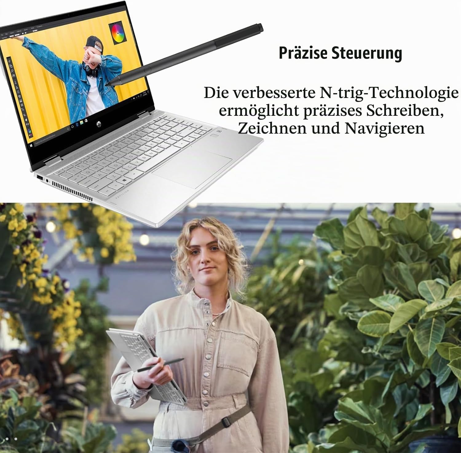 Tilt Pen für HP Tilt Pen (2MY21AA) Digitaler Eingabestift, 2 programmierbare Tasten, Bluetooth, aufladbar, Schwarz