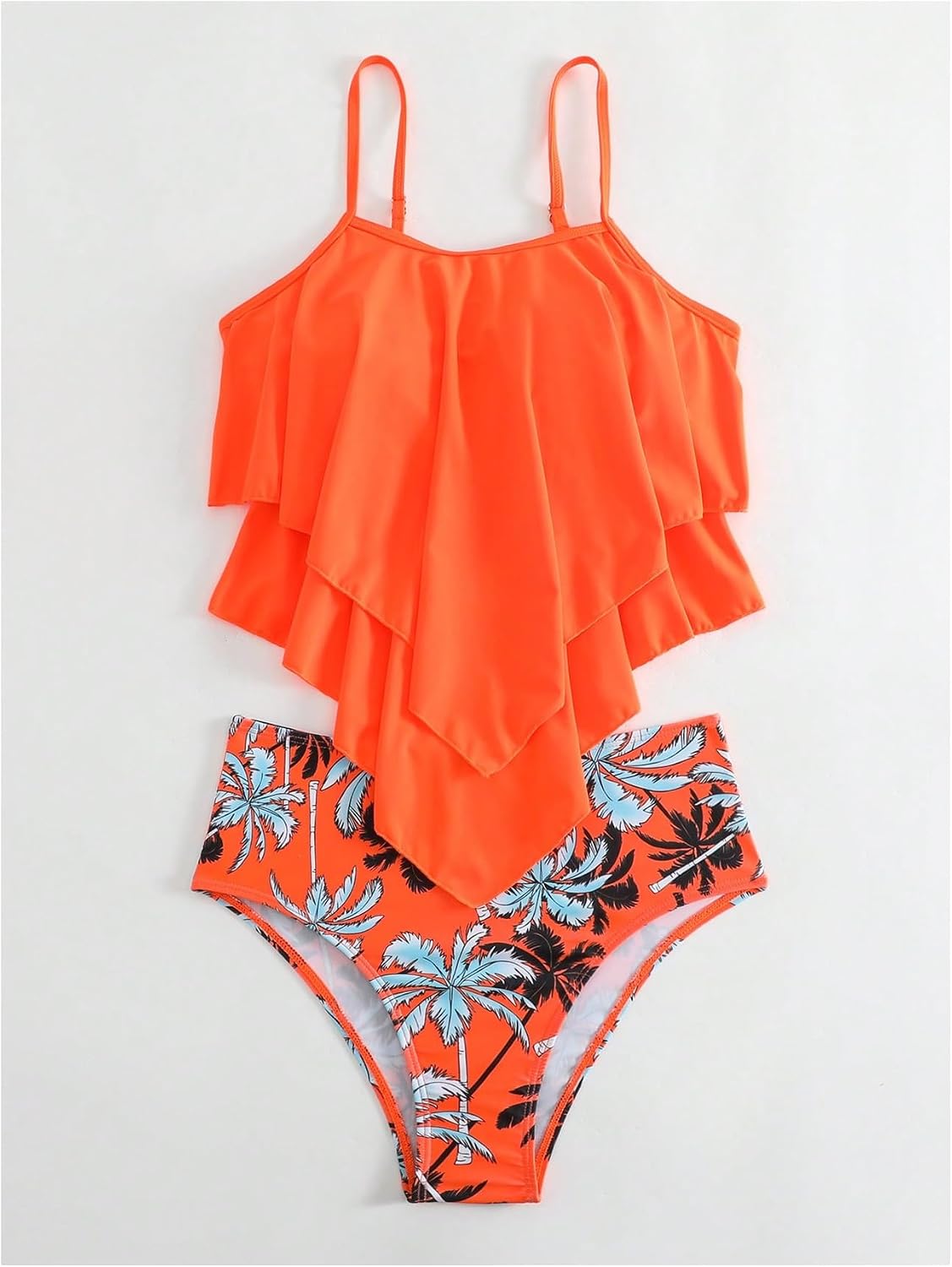 SOLY HUX Women's Tropical Tankini Swimsuits Layered Ruffle Flounce Bathing Suit Beach Two Piece Swimsuit