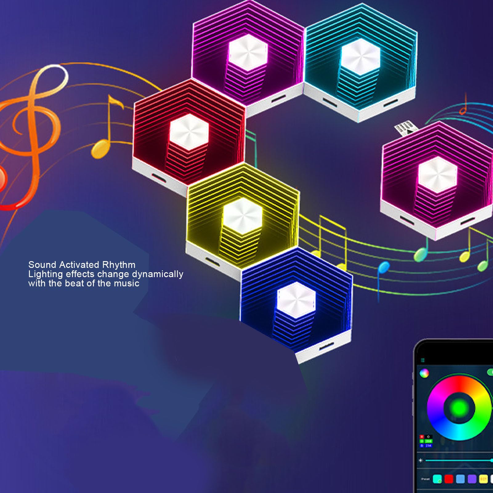 Cryfokt Lampade da Parete Esagonali 6 Pezzi, Pannelli LED RGB con App e