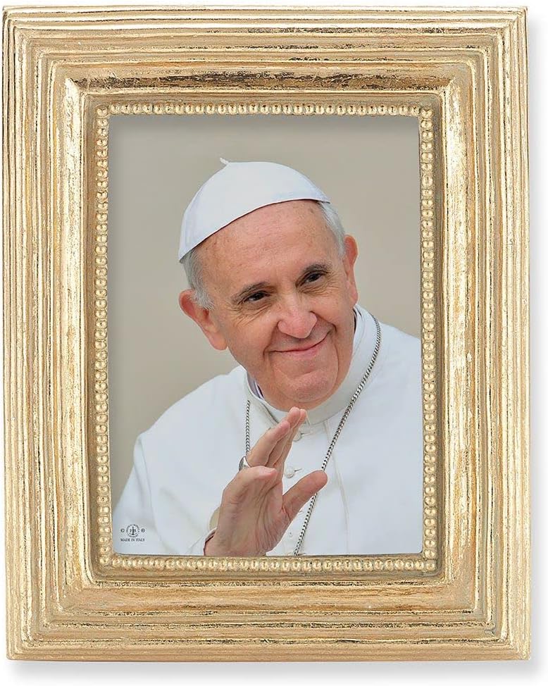 Pope Francis Picture, Gold Finish 3-7/8"x4-3/4 Frame, Exclusive Gold Stamped Print Under Glass