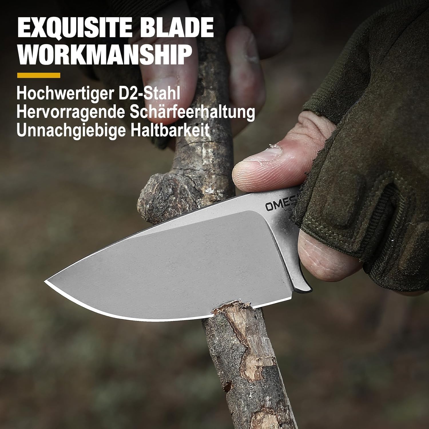 Omesio Tanto Fixed Blade Knife Set D2 Steel Small Camping EDC Horizontal Carry Knife with Kydex Sheath,