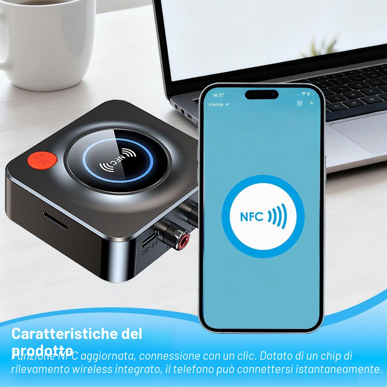 Ricevitore Bluetooth 5.3 HiFi, Adattatore Bluetooth AUX per Stereo Casa, Altoparlante, Amplificatore HiFi, con RCA/AUX Jack 3,5mm per Stereo Casa, Altoparlante, Amplificatore