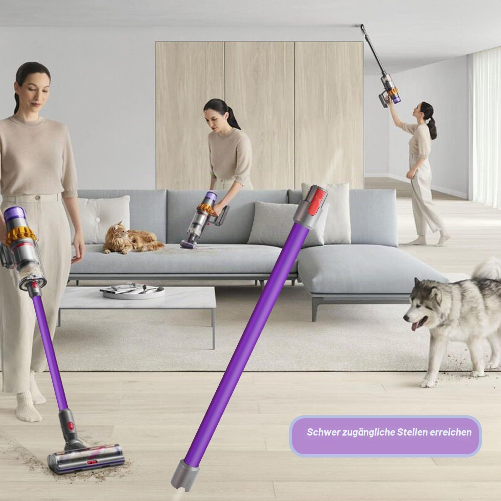 Ersatzteile Verlängerungsrohr für Dyson V7 V8 V10 V11 V15 Staubsauger, Saugrohr Länge 73 cm, Rohr Ersatz für 969109 (Violett)