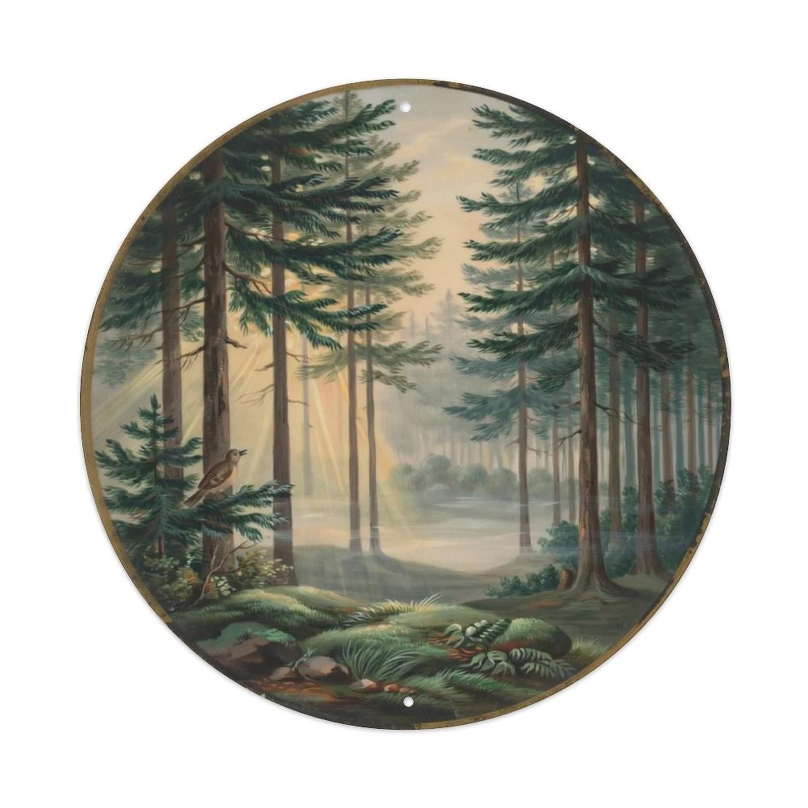 Vintage Misty Pine Forest Metal Tin Sign Plaque
