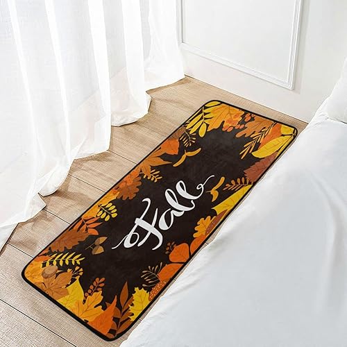 Miniatura 5 de Alfombras de cocina de hojas de otoño, color naranja, tapete de baño para baño, absorbente, antideslizante, lavable, tapete de escritorio de pie
