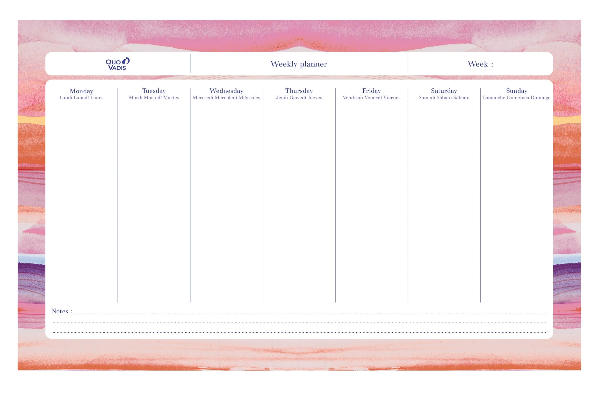 Quo Vadis - Perpetual Desk pad with Sheets - Multilingual - Iconic - Perpetual - 16.5x26.5cm - Clairefontaine White Paper - Made in France