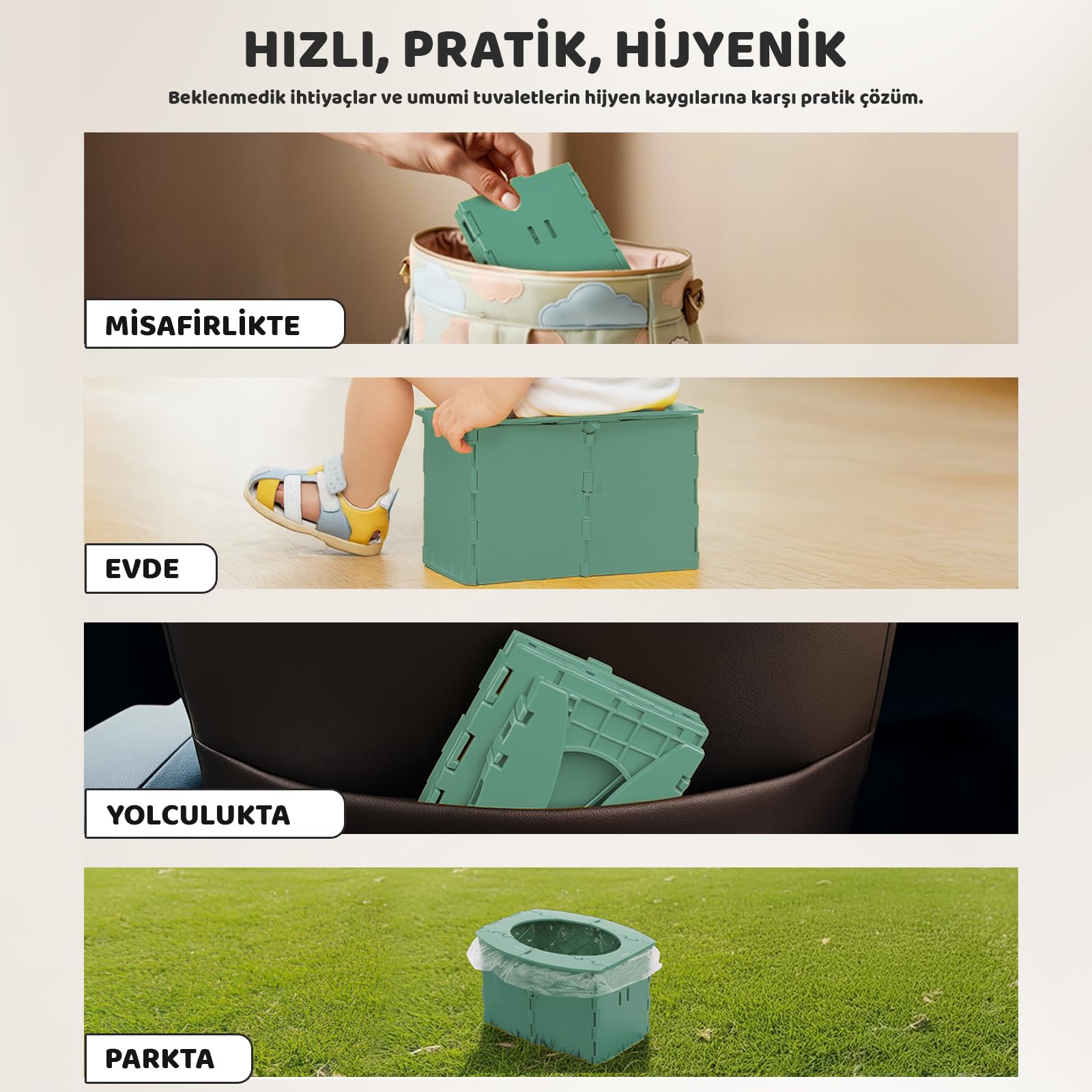 Guqqo Katlanabilir Lazımlık, Portatif Seyahat Tipi Taşınabilir Çocuk Tuvaleti, 327 g, Yeşil