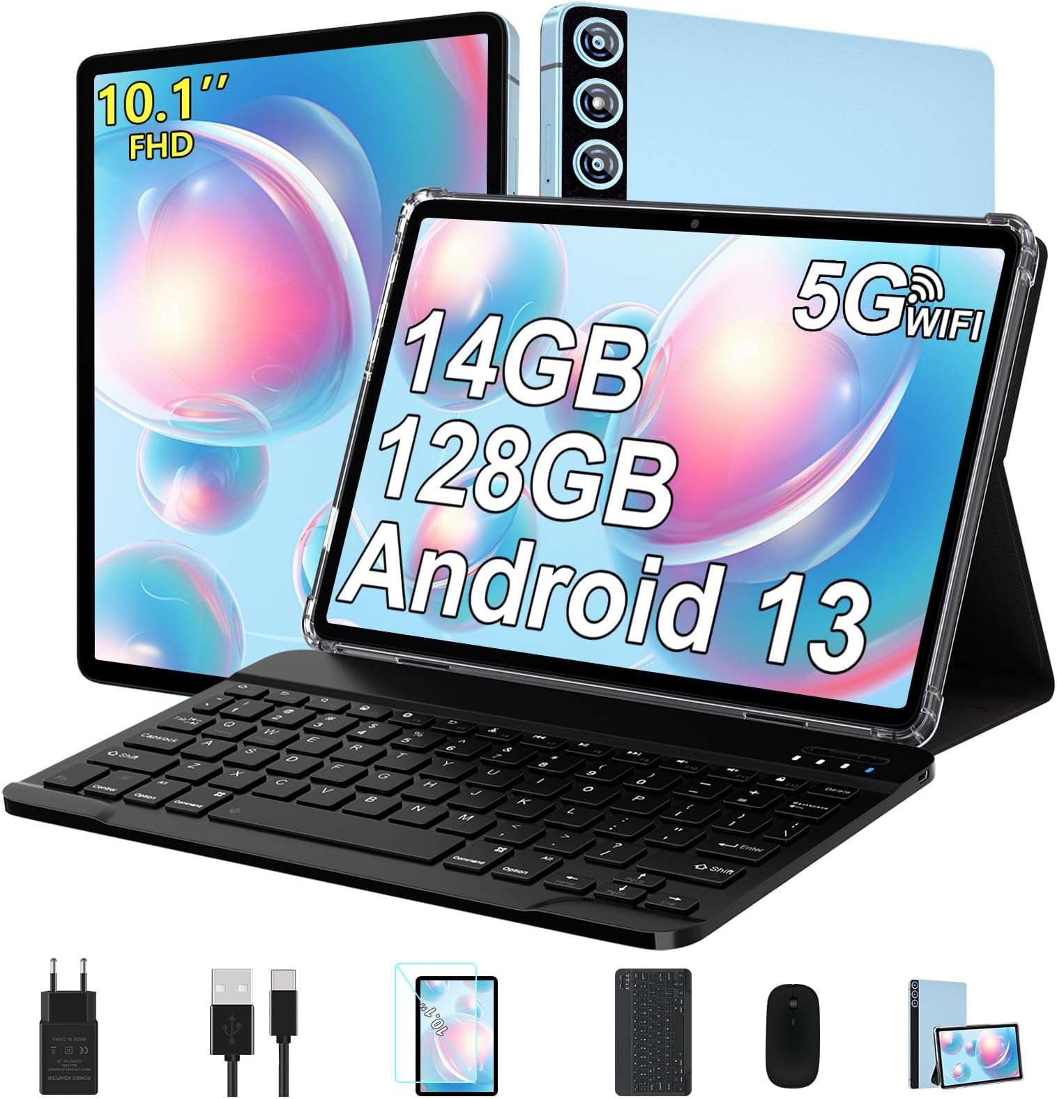 Tablette Android 13 GOODTEL 10 Pouces - 14Go RAM + 128Go ROM, WiFi 5G, 8000 MAh, Avec Étui, Clavier Et Souris - Noir - 4