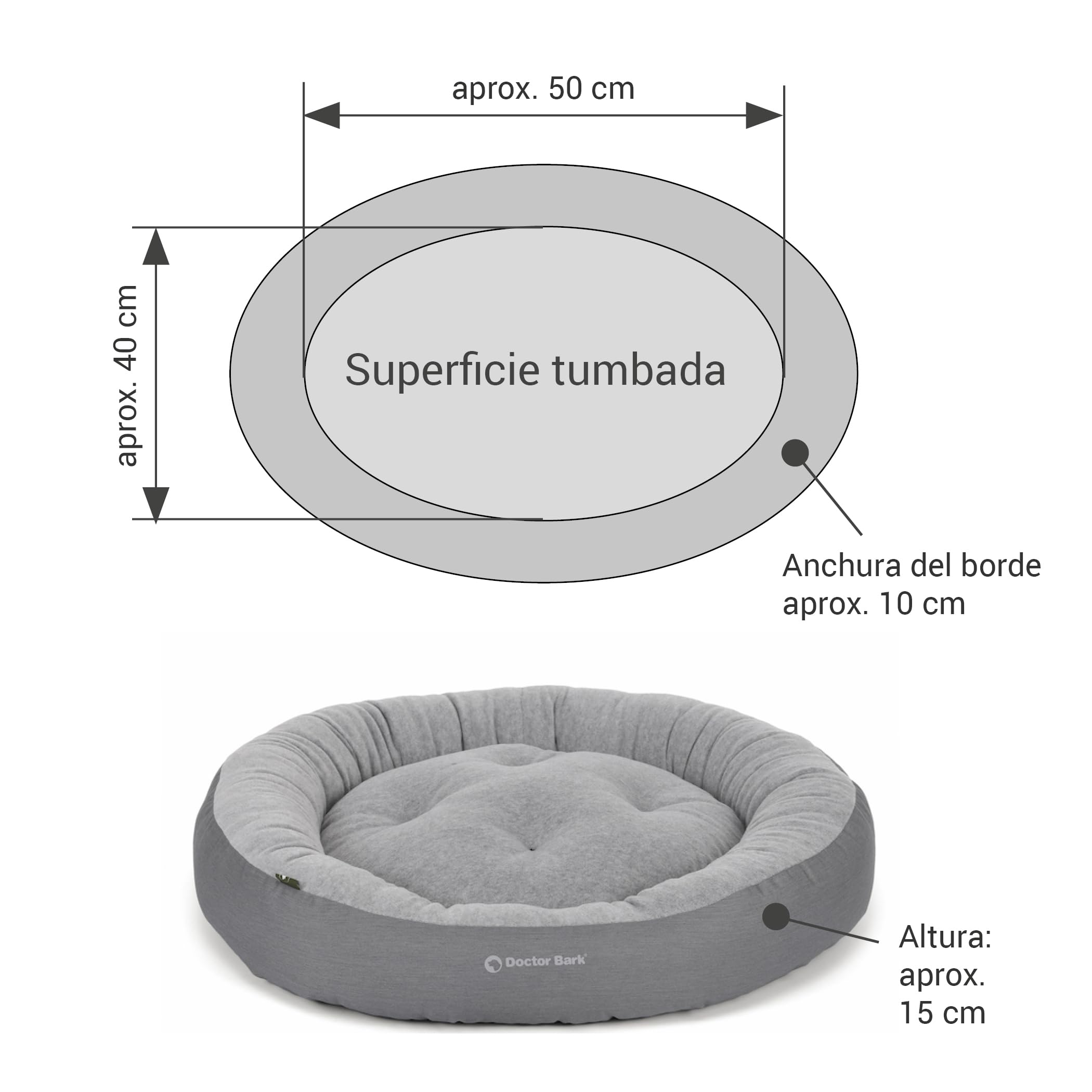Doctor Bark GreenLabel - Cesta para perros pequeños, suave, redonda, mullida, con cojín reversible, forro polar/algodón, cama para perros (S - 50 x 40 cm, gris claro)
