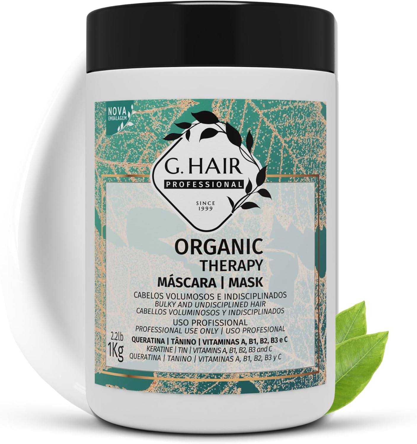 G.HAIR Organische therapie masker haar rechttrekken behandeling – Braziliaanse keratine gladmakend systeem – Frizz Control en Volume Reduction – 1kg/2.2 pond