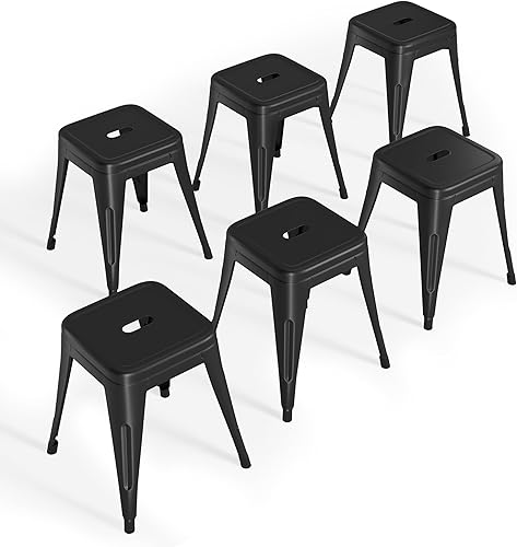 Juego de 6 taburetes de metal de 18 pulgadas, taburetes apilables industriales sin respaldo para aula, cocina, restaurante, comedor al aire libre,