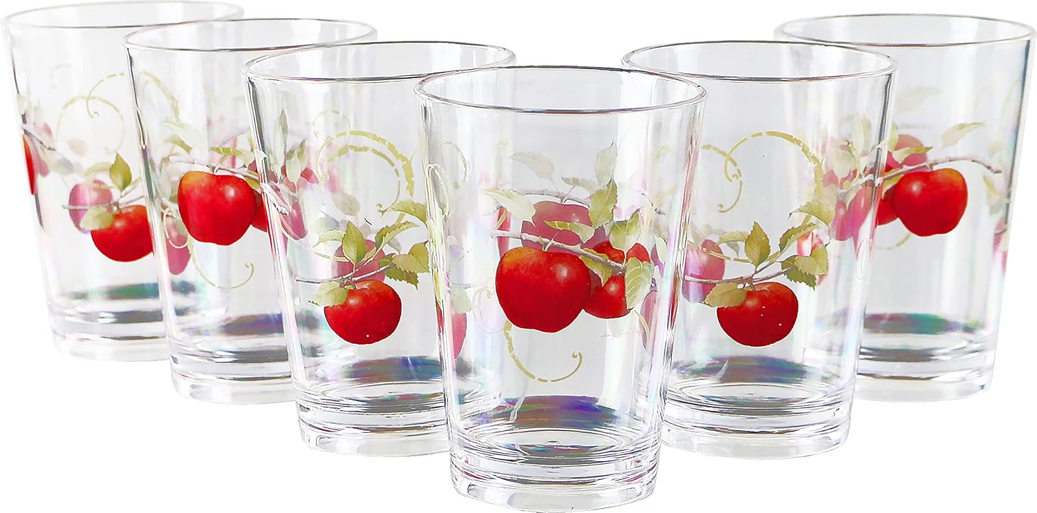 Harvest Apple Collection by Sandy Clough Acrylic Plastic 8 oz Juice Drinkware, For Cold Drinks, Set of 6