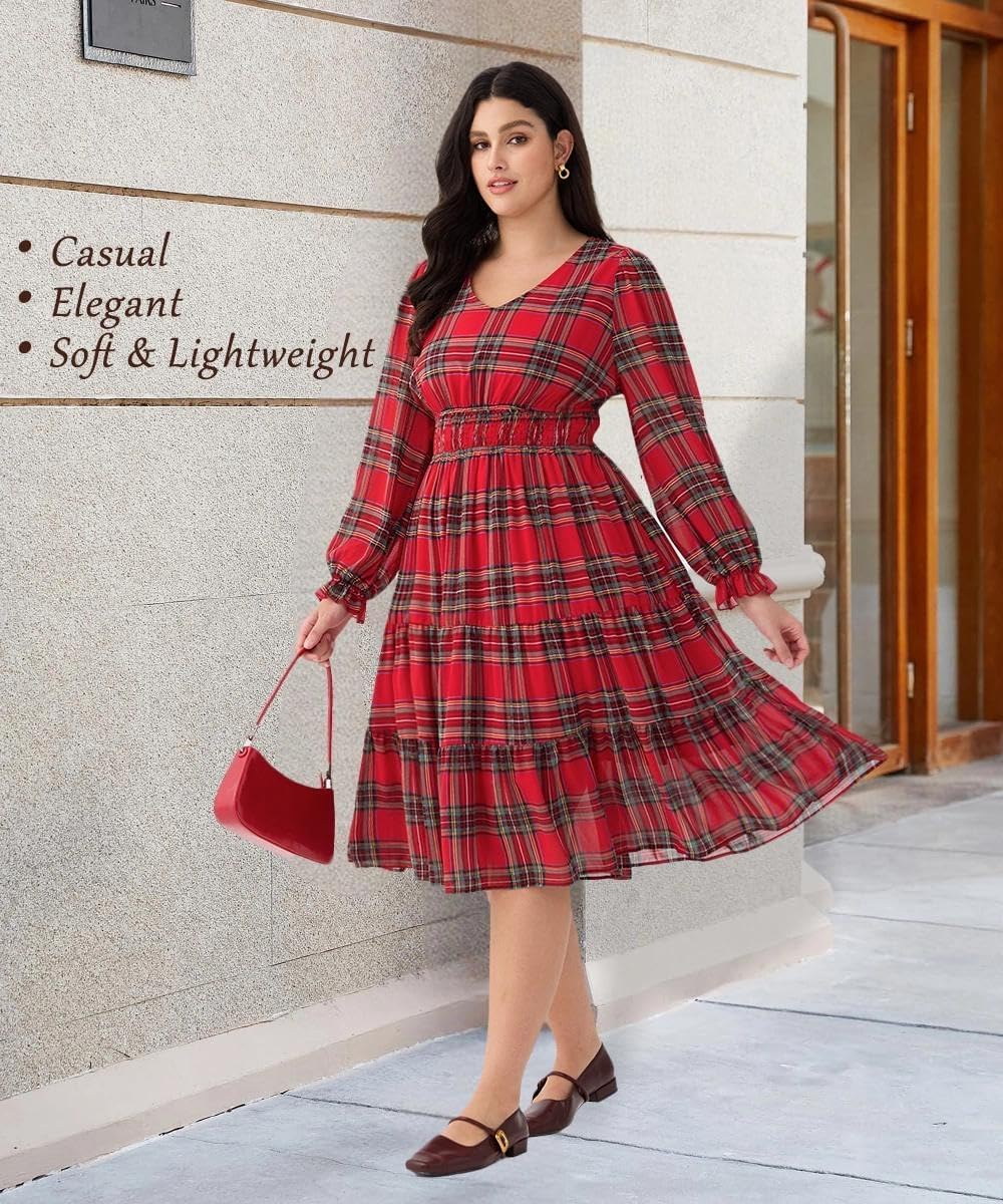 TIYOMI Plus Size Maxi Floral Dress for Women 2025 Long Sleeve V Neck Flowy Dress Empire Waist Wedding Guest Dresses - Image 2