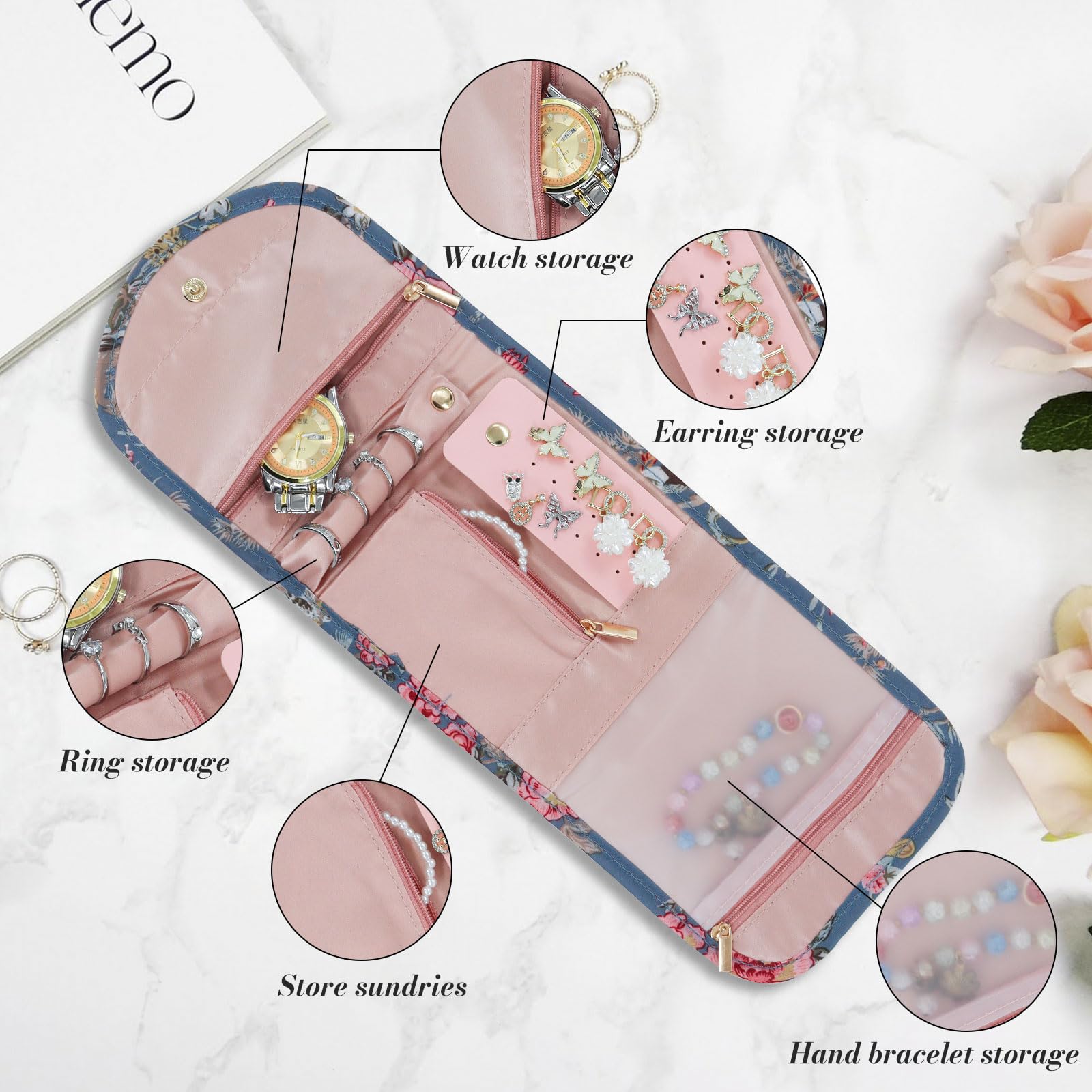 AfitLulu Organisateur de bijoux de voyage pliable portable pour bagues boucles d'oreilles colliers bracelets