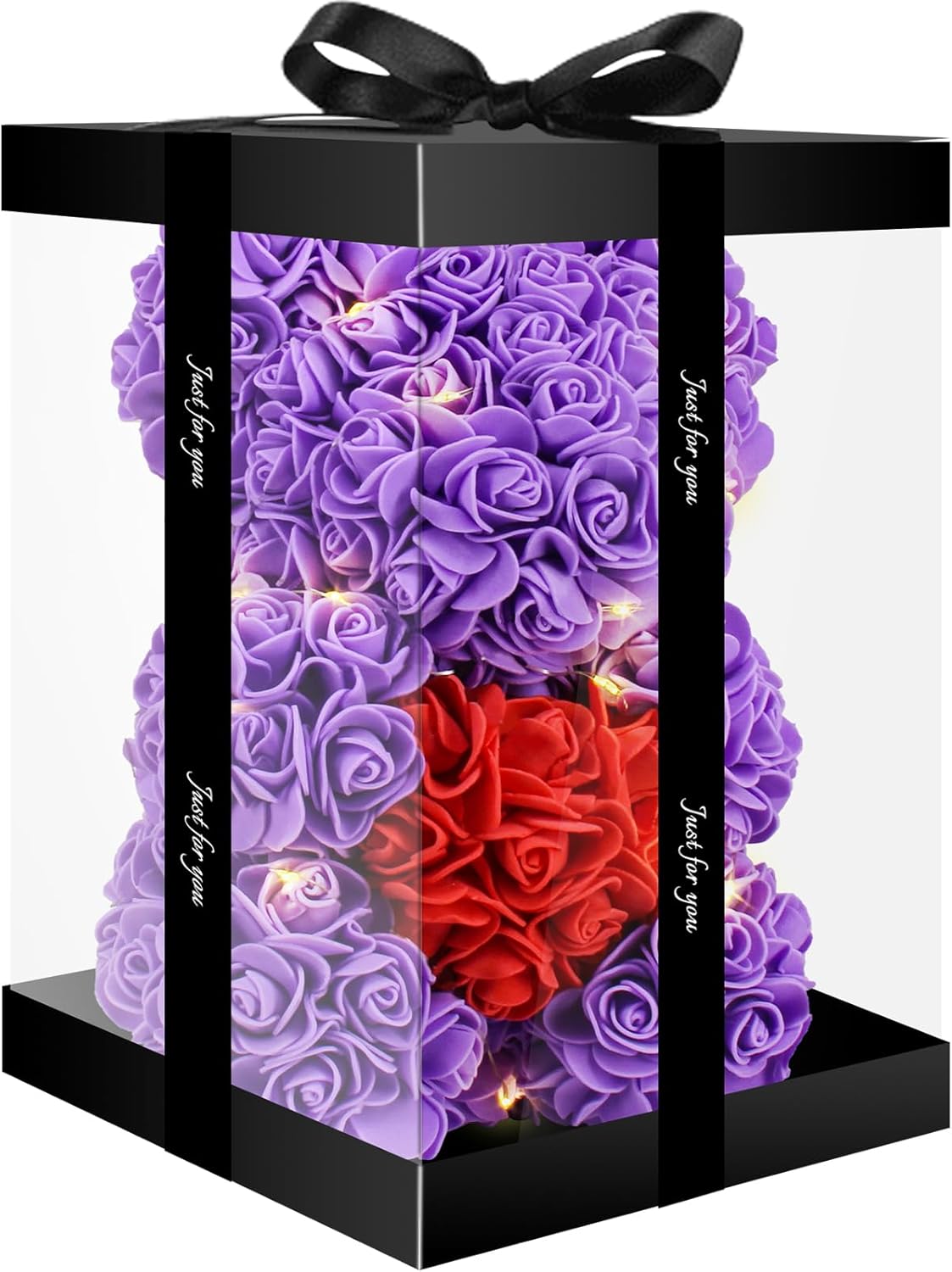 Otlonpe Cute Bear Rose Flower with Light | Women Gifts & Indoor Table Decorations for Christmas, Valentines, Mothers Day, Birthday, Anniversary | Handmade Gifts for Women Mom Wife Girlfriend (Purple)