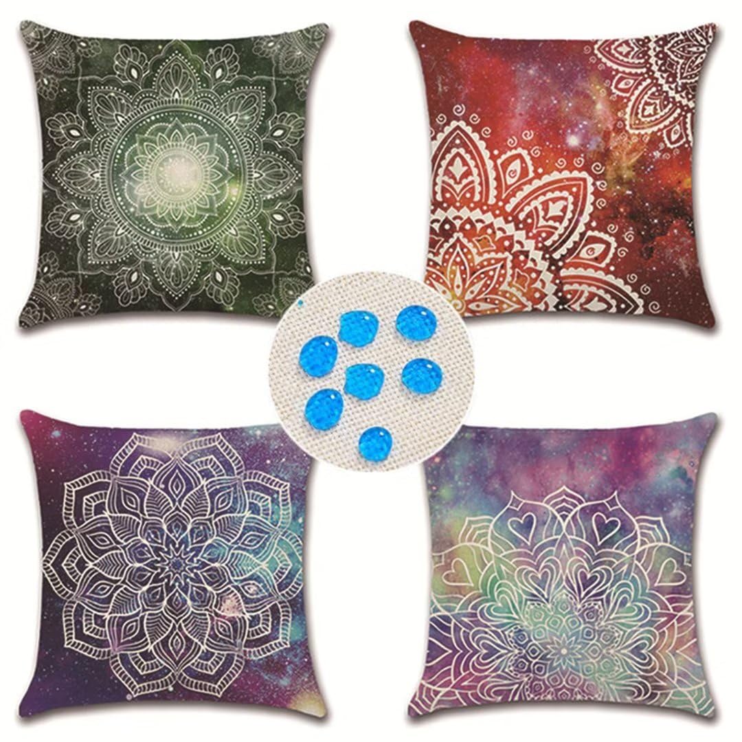 Cuscino per Divano 45x45cm/18x18in 4 Pack Fodere per Cuscini Impermeabili Mandala Fodera per Cuscino Decorativo Copricuscini in Lino per Divano Casa Esterni Interni Fodere Cuscino Esterno ZC-818