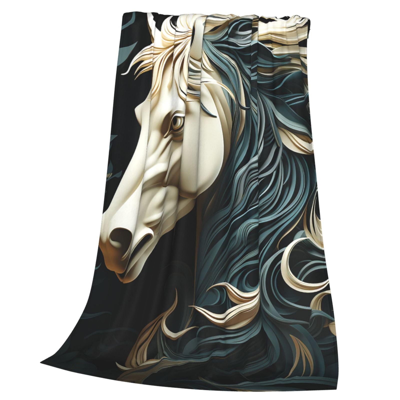 Couverture flanelle imprimée motif cheval plaid microfibre douillet canapé lit 203x152