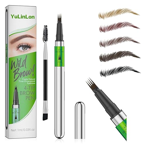 Bolígrafo de cejas de 4 puntas, resistente al agua, con punta de microhorquilla, efecto 3D natural, fórmula a prueba de manchas de larga duración,