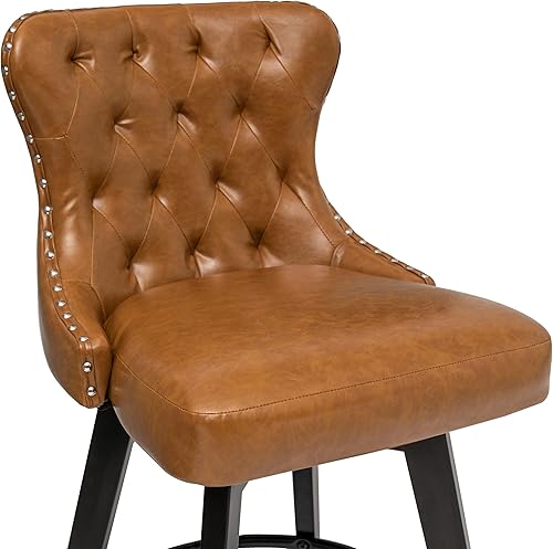 Miniatura 6 de BARNUT Taburetes de mostrador, taburetes de bar giratorios de 26 pulgadas con cabeza y respaldo de clavos, taburetes de bar con patas de madera