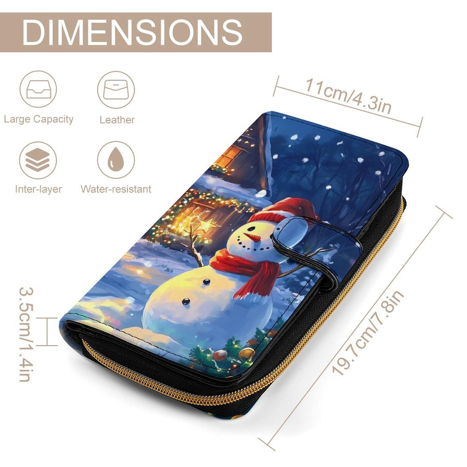 Christmas Deer Snowy Long Wallet PU Leather Credit Card Holder Durable Zippered Purse Clutch Wallet