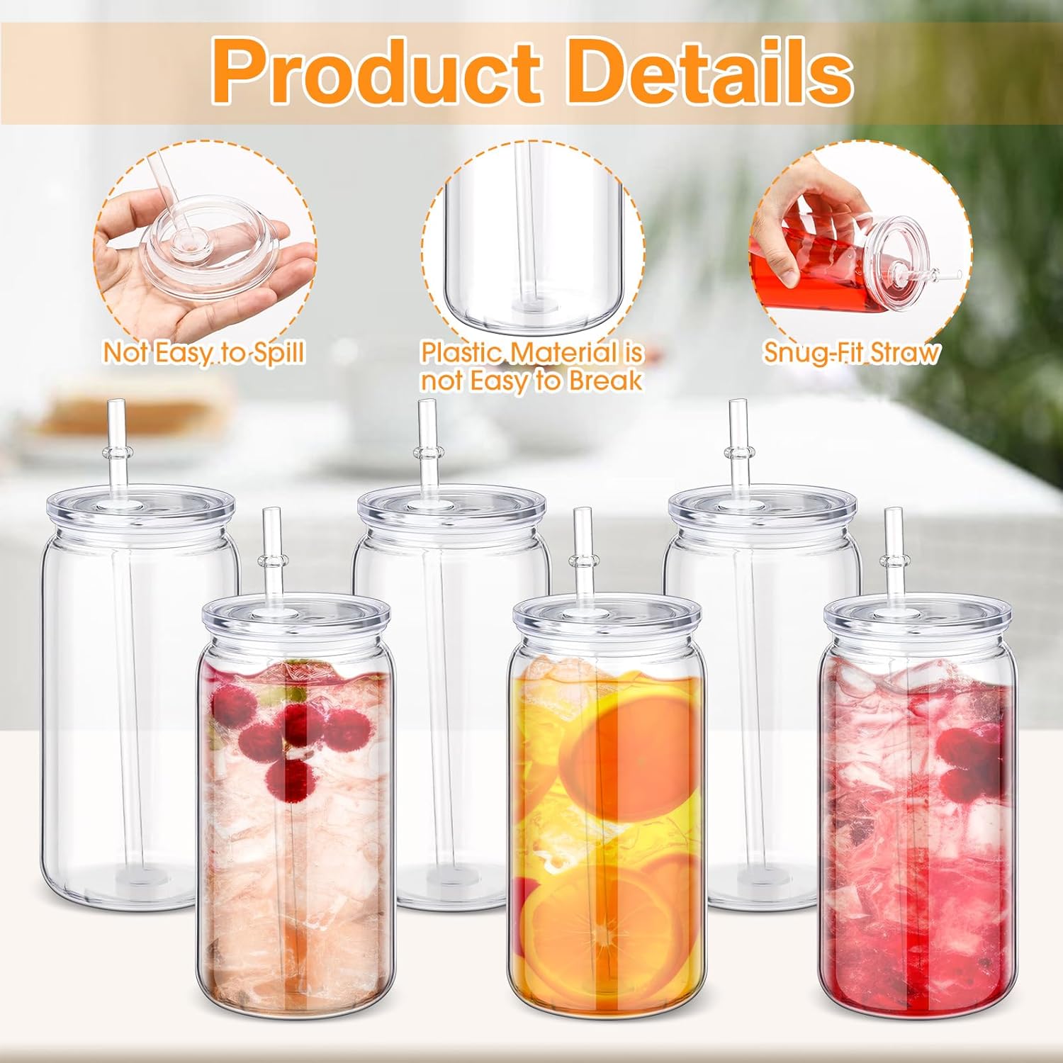 20 Acrylic Mason Jars with Lids and Straws 16 oz Drinking Plastic Tumbler with Straw Iced Coffee Cups Water Bottles Mugs for Wedding Party Favor Water Milk Beer Juice Beverage (Clear) - Image 3