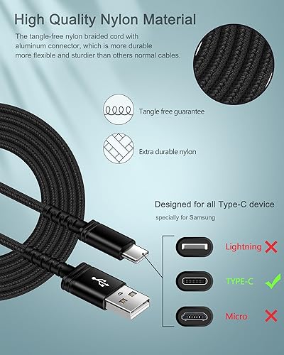 Miniatura 3 de Cable de carga rápida USB tipo C de 6 pies para Pixel 8 Pro 8 7 Pro 7a 6 6 Pro 6a 5 5a, Android Samsung USBC carga rápida para Samsung Galaxy A14