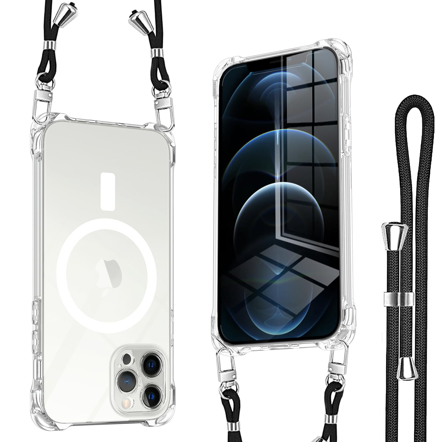 iPhone14pro ケース Magsafe対応 マグネット搭載 アイフォン14プロ ケース ショルダー ストラップ1枚付き 紐付き 首掛け 肩がけ 斜め掛け 長さ調整可能iPhone14pro カバ－ストラップホール付き 耐衝撃 シリコン 柔軟 透明TPU 超軽量 極薄 滑り止め スマホケース 取り外し可能 落下防止 ワイヤレス充電対応 iPhone14proクリア