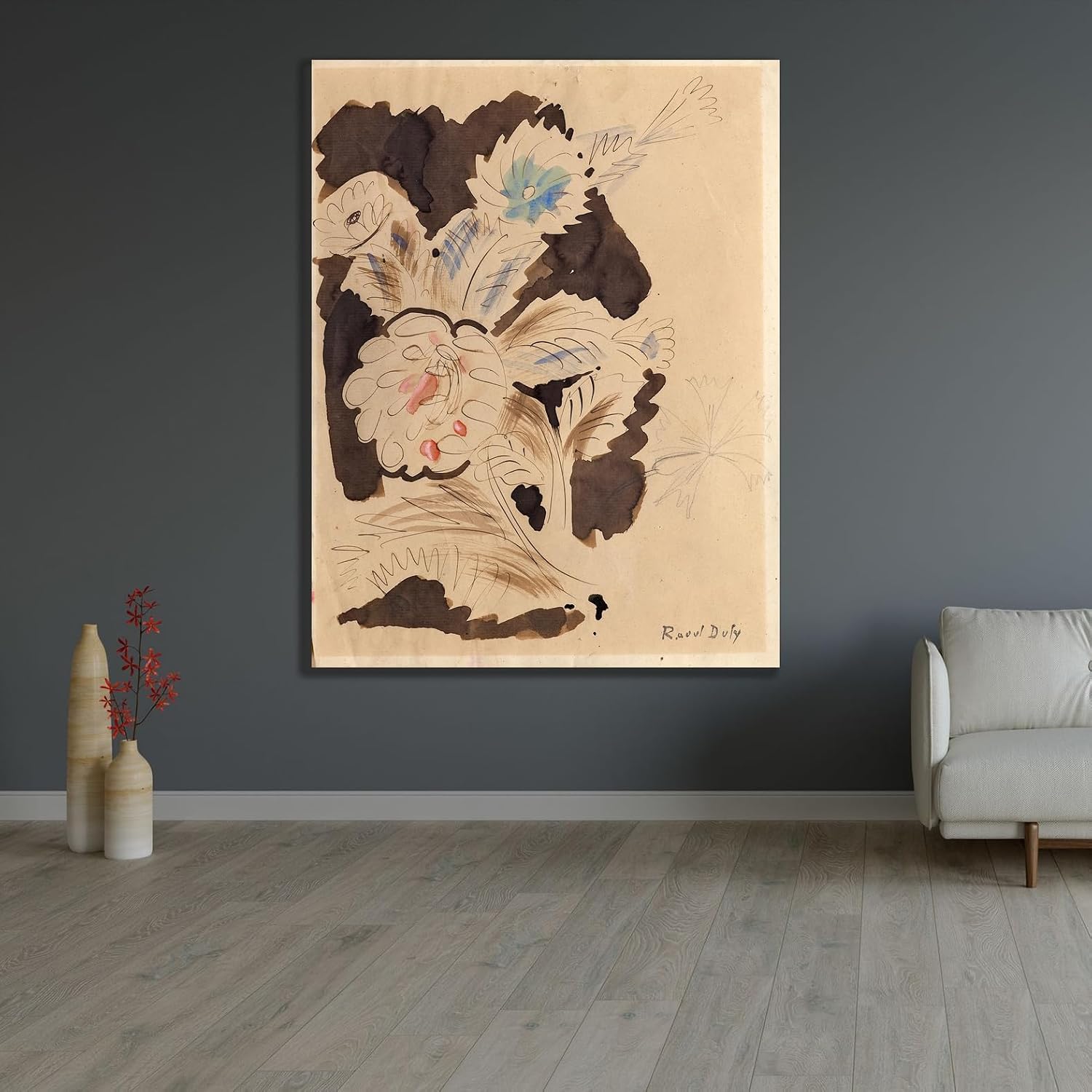 ArtDirect Study of blue and red flowers Unframed Art Print Giclee Poster by Raoul Dufy - Ready for Framing with Customization Sizes 8x10, 11x14, 15x20, 24x31, 36x47 and 46x60 inches