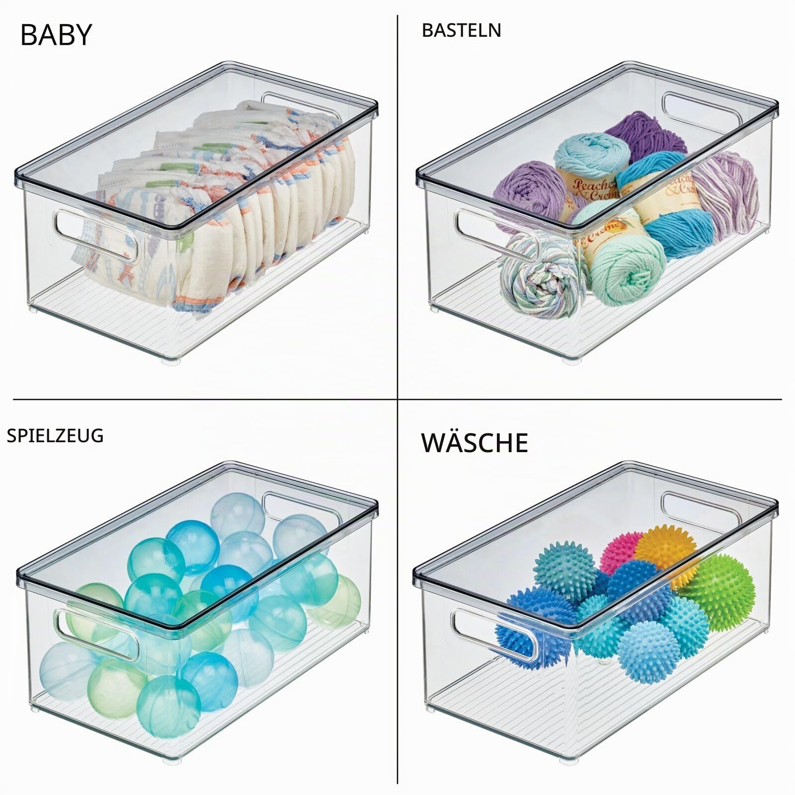 mDesign 4er-Set Kosmetik Organizer – praktische Kosmetikaufbewahrung aus Kunststoff mit abnehmbarem Deckel – stapelbare Kunststoffbox zur Aufbewahrung von Kosmetik und Make-up – durchsichtig/grau