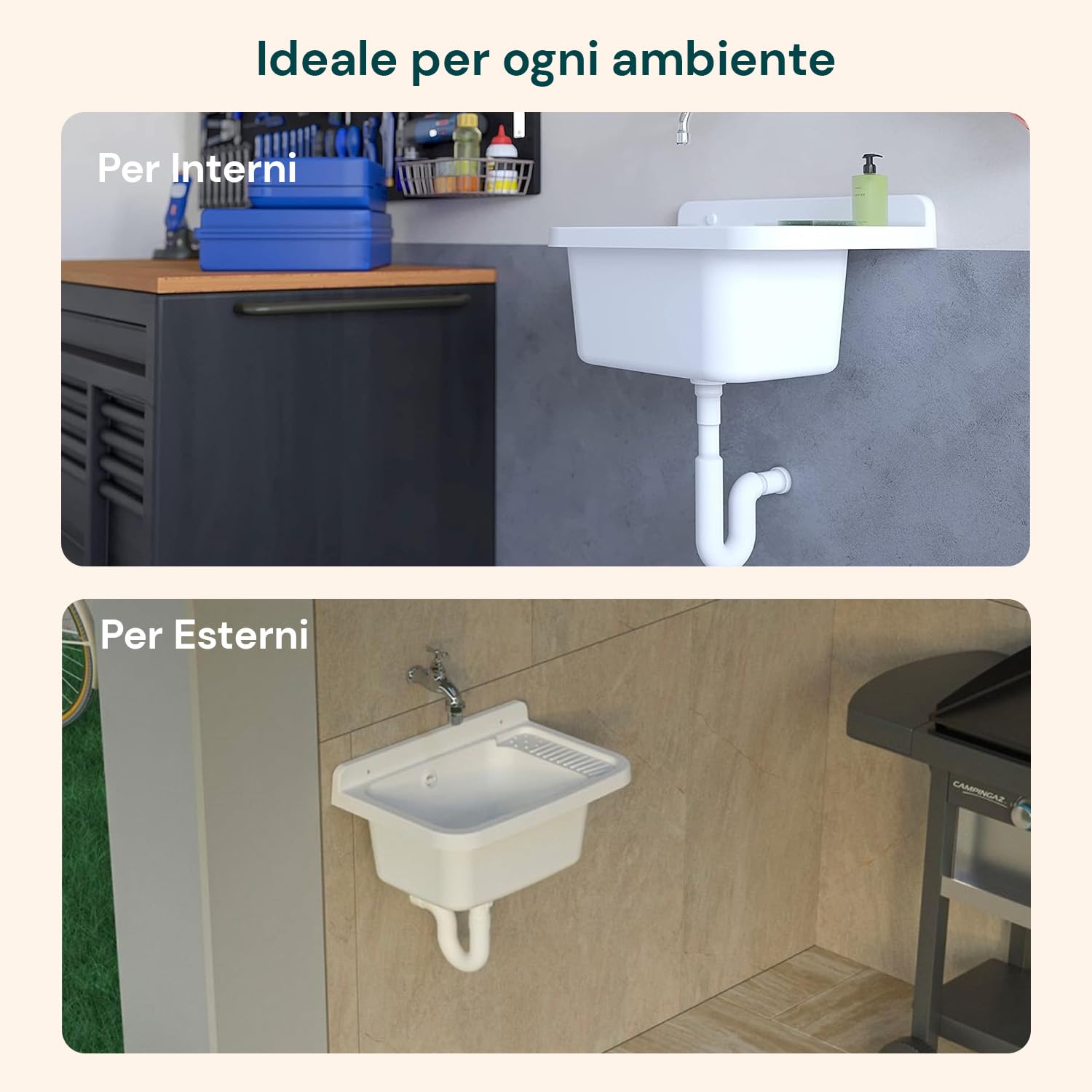 Avilia Lavatoio da Esterno - Lavabo da Parete per Lavaggio Vestiti a Mano, Ideale per Giardini, Terrazze, Campeggio, con Piano Antiscivolo, in Resina, 50x35x24cm, Bianco