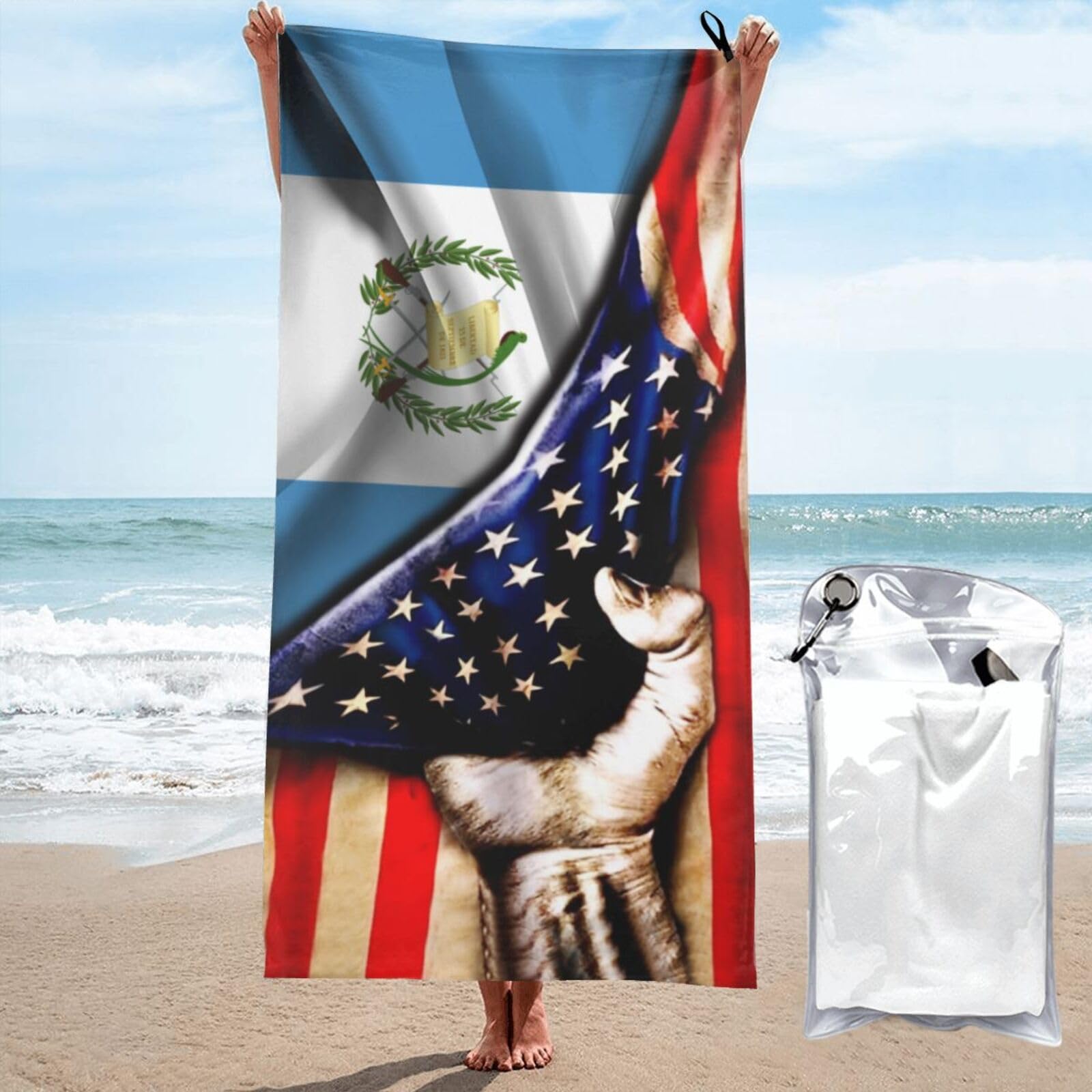 HACXZ Large Camping Towel America Flag and Guatemalan Guatemala Flag Microfiber Beach Towel Bathroom Beach Towels