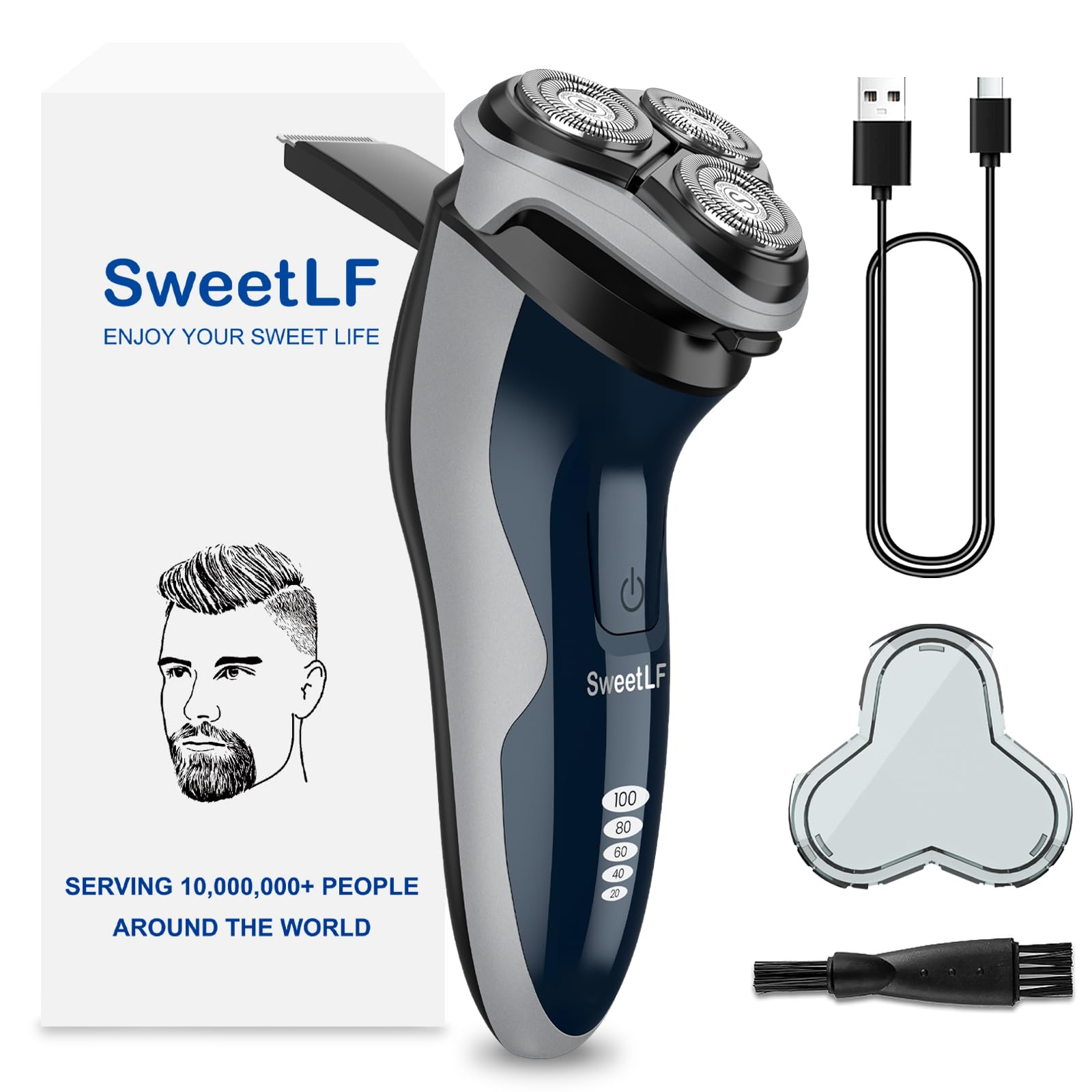 SweetLF Electric Razor for Men with Pop-Up Trimmer IPX7 Waterproof Electric Shaver Rechargeable Cordless Shavers for Men Type-C