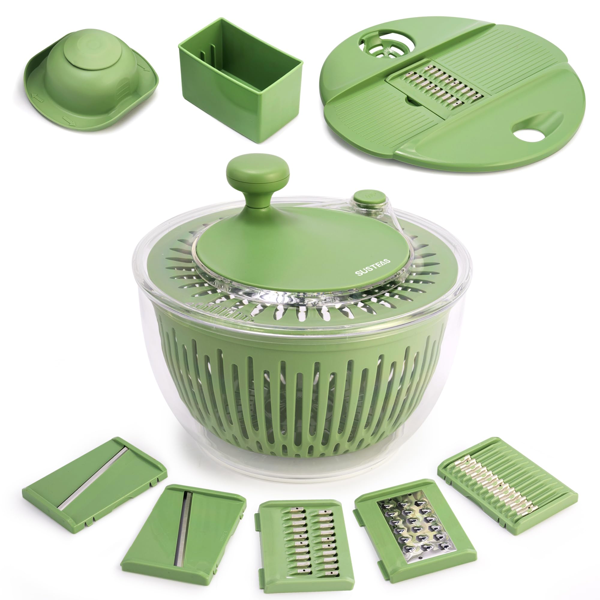 SUSTEAS Salad Spinner Large, Lettuce Spinner with 5 Blade Slicer, 4.25Qt