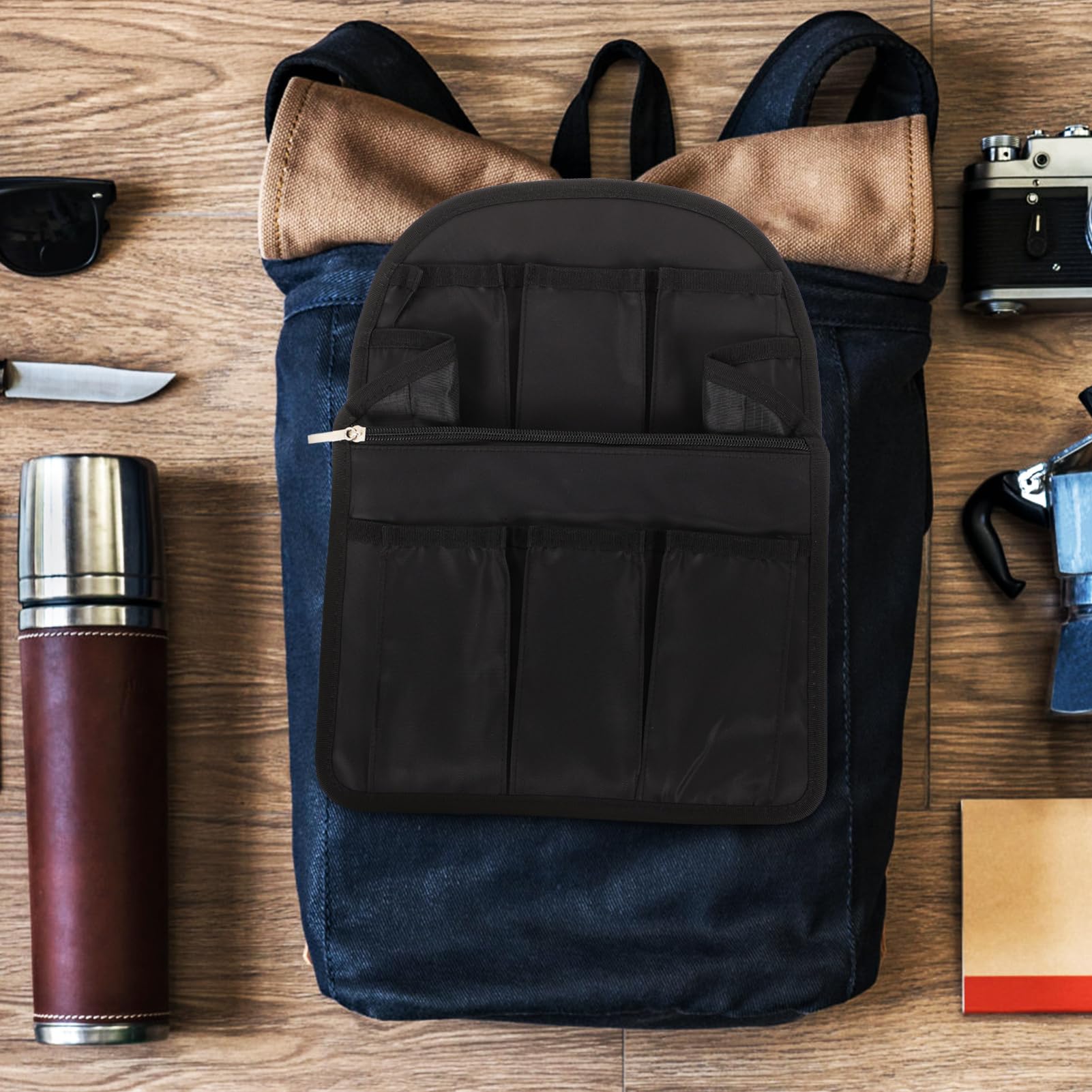 BESPORTBLE Inserto Organizer per Zaino e Borsa a Tracolla, in Nailon Nero, Leggero e Compatto, per Cellulare e Portafoglio, Viaggio e Casa