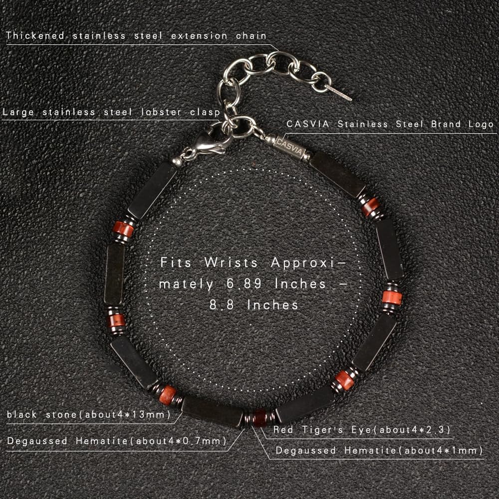 Men's Bracelet Handcrafted with Black Stones, Red Tiger's Eye and Hematite, Symbolizes Protection, Vitality and Focus, Ideal Gift for Yourself, Your Father or Friends