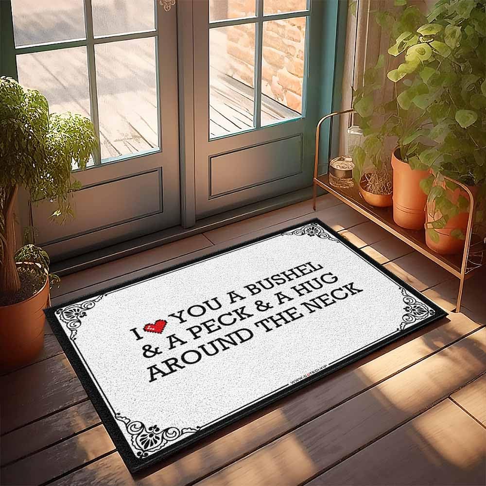 Felpudo rectangular 50x80 cm original Welcome-Ish con texto I Love You para puerta exterior