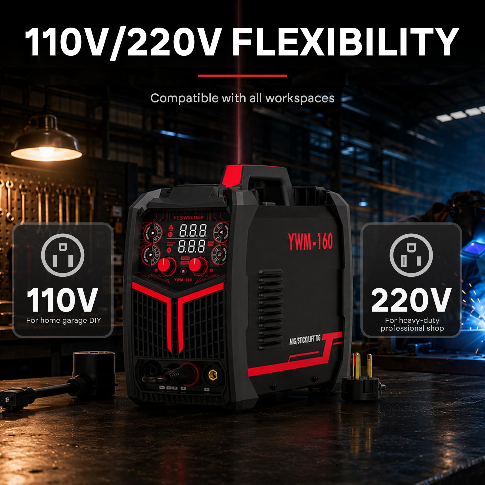 YESWELDER 160A MIG Welder, 110V/220V MIG/Flux Core/Lift TIG/Stick — Amazon image 5
