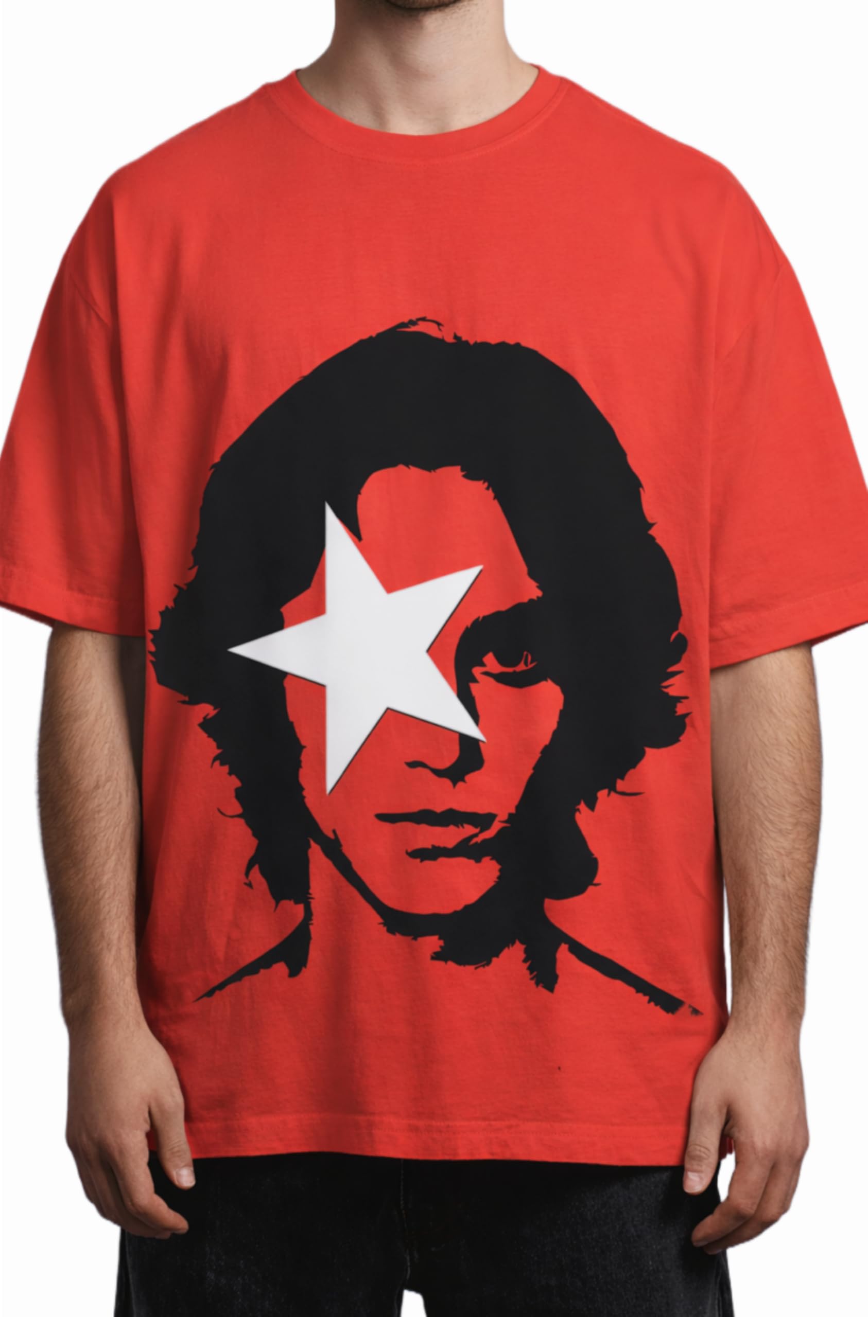 Oversized T-Shirt for Men, Red Cotton Graphic Print T-Shirt, Half Sleeve Streetwear, Relaxed Fit