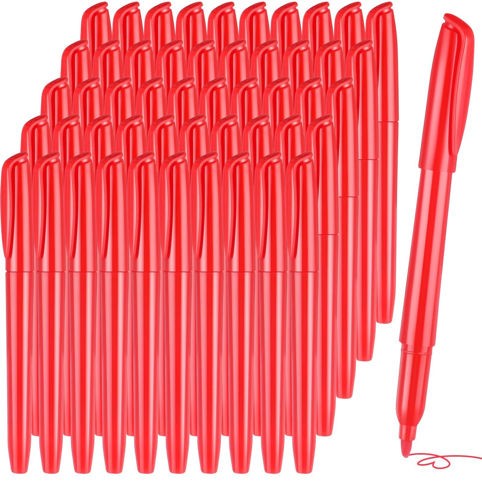 Cholemy 50 Pcs Chisel Tip Highlighter Pens Bulk Pocket Style Highlighter Markers for Adults Organizing Coloring Underlining Home Office(Red)