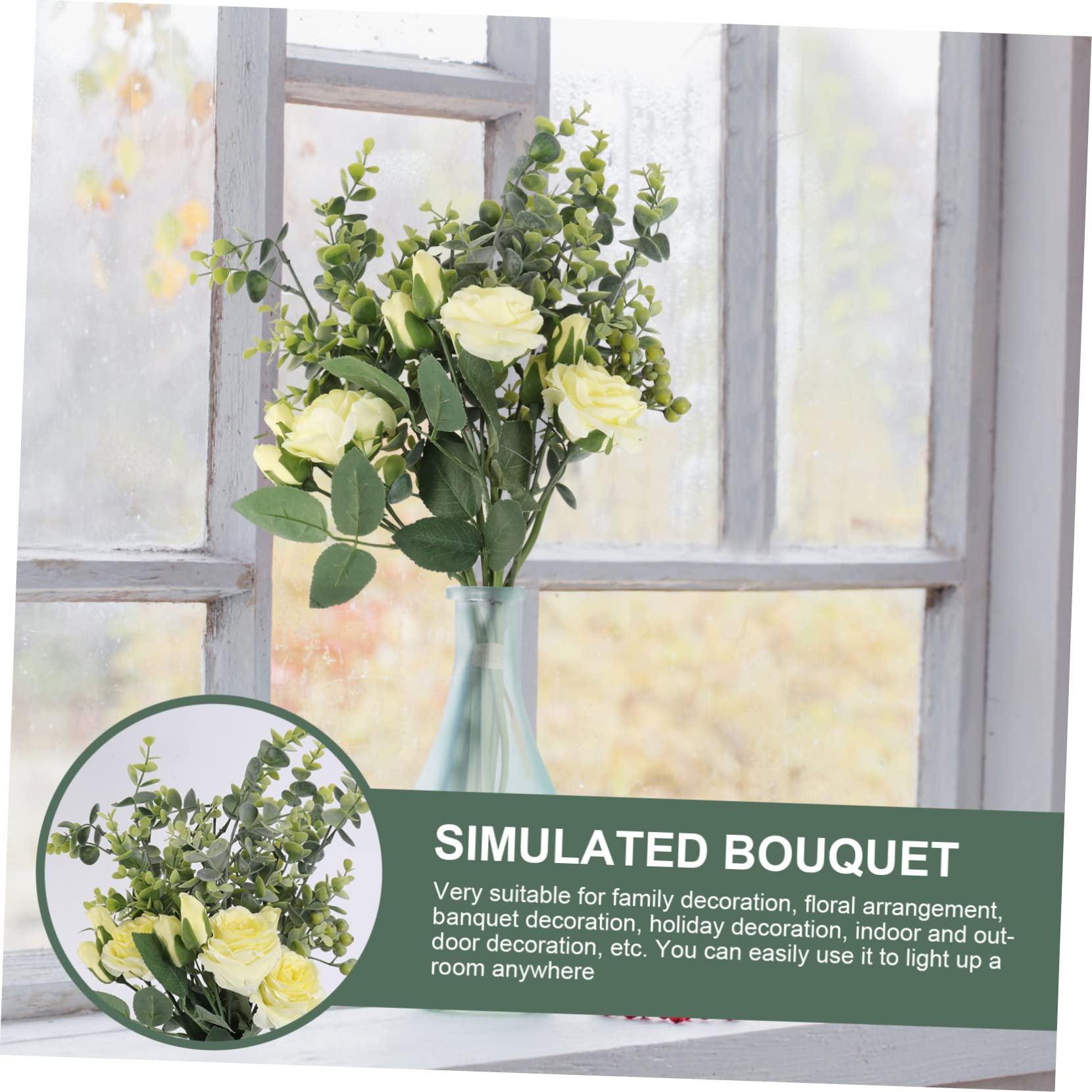 Alipis 2 Stück - Langlebiger Gelber Künstlicher Rosenstrauß Hochzeitsblumenarrangement Wohndekor-strauß