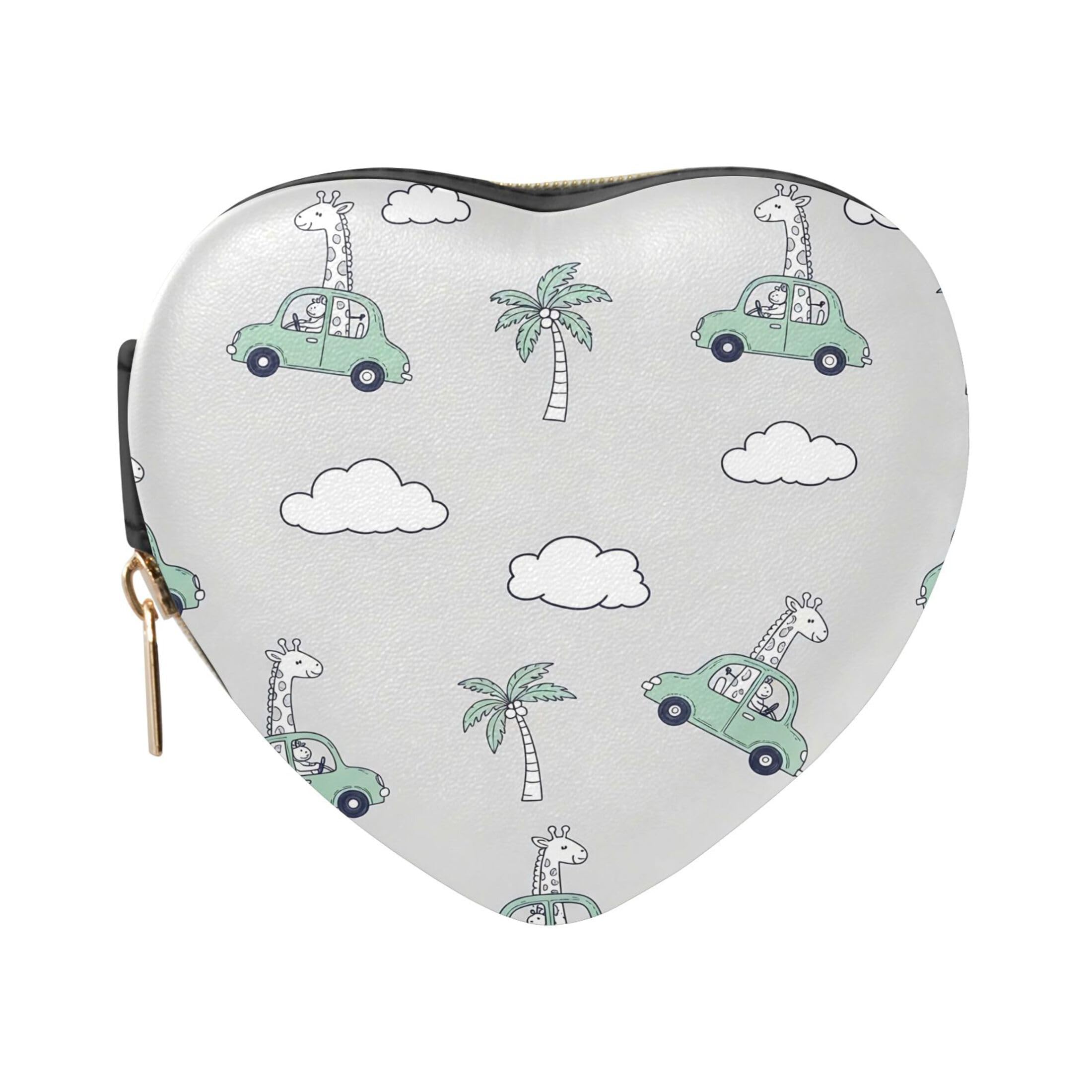 Fuauuyl Giraffe Driving Cars Small Jewelry Box Heart-Shaped Jewelry Case, Portable Travel Organizer Bridesmaid Proposal Gift for Women Girls