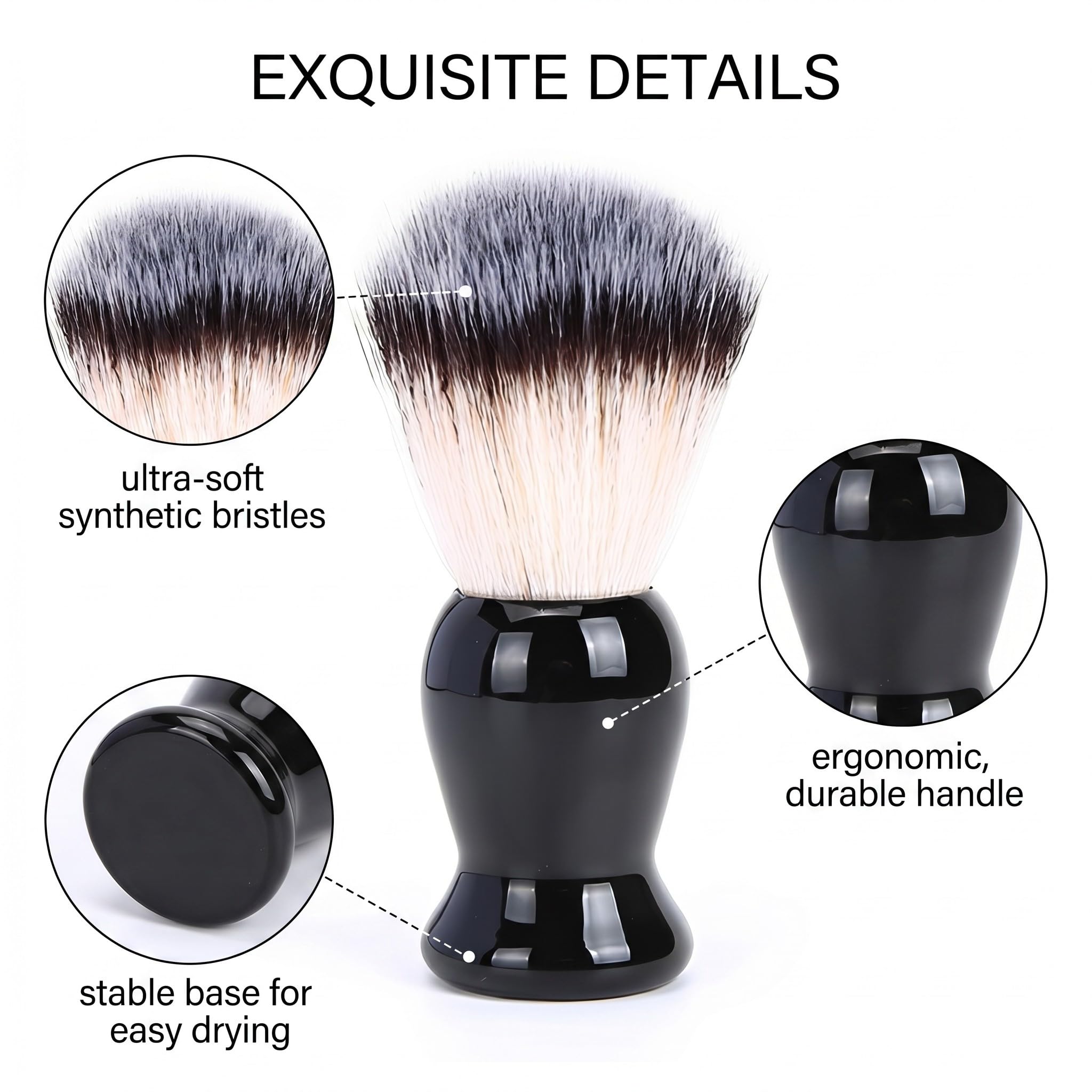 1 Pennello Da Barba Sintetico Nero Per Barba, Spazzola Rasatura Professionale 10.5Cm, Accessorio Regalo Uomo, Crema Schiuma Da Barba