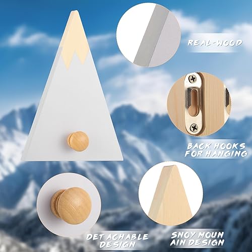 Miniatura 3 de Wenqik 3 piezas de decoración de guardería de bosque, decoración de guardería, gancho de pared de montaña, ganchos de pared de madera para niños,