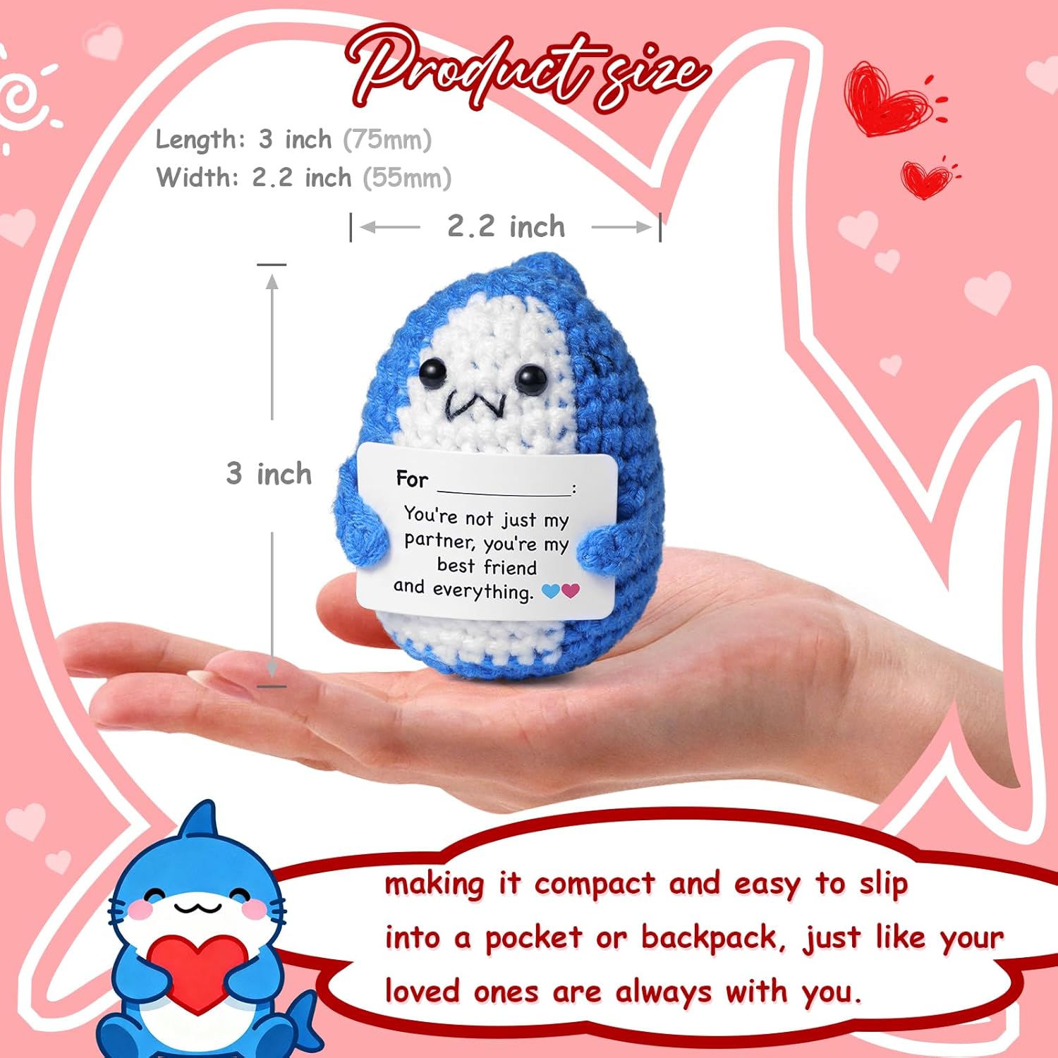 Gifts for Him Her Boyfriend Girlfriend Birthday Christmas, To My Love Handmade Crochet Mini Fun Little Shark, Wedding Anniversary Valentines Gift for Women Men, Romantic Gift for Couples Wife Husband - Image 6