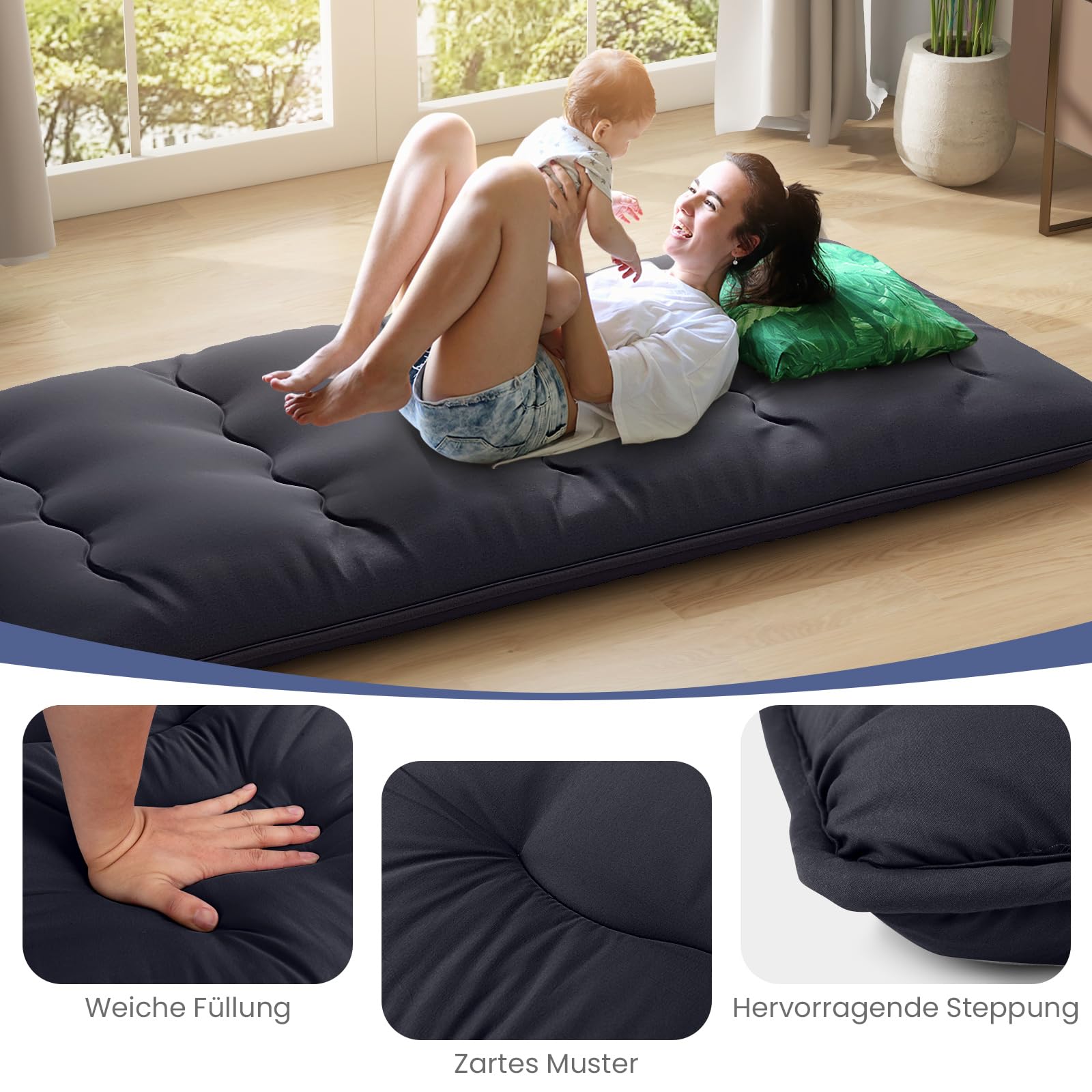 GIANTEX Japanische Futon Matratze 90x200 cm, Bodenmatratze 10cm Dicke, Tatami Matte Futonmatratze Faltbar & Tragbar, Klappmatratze Faltmatratze für Tatami, Rollmatratze mit Abnehmbarer Bezug