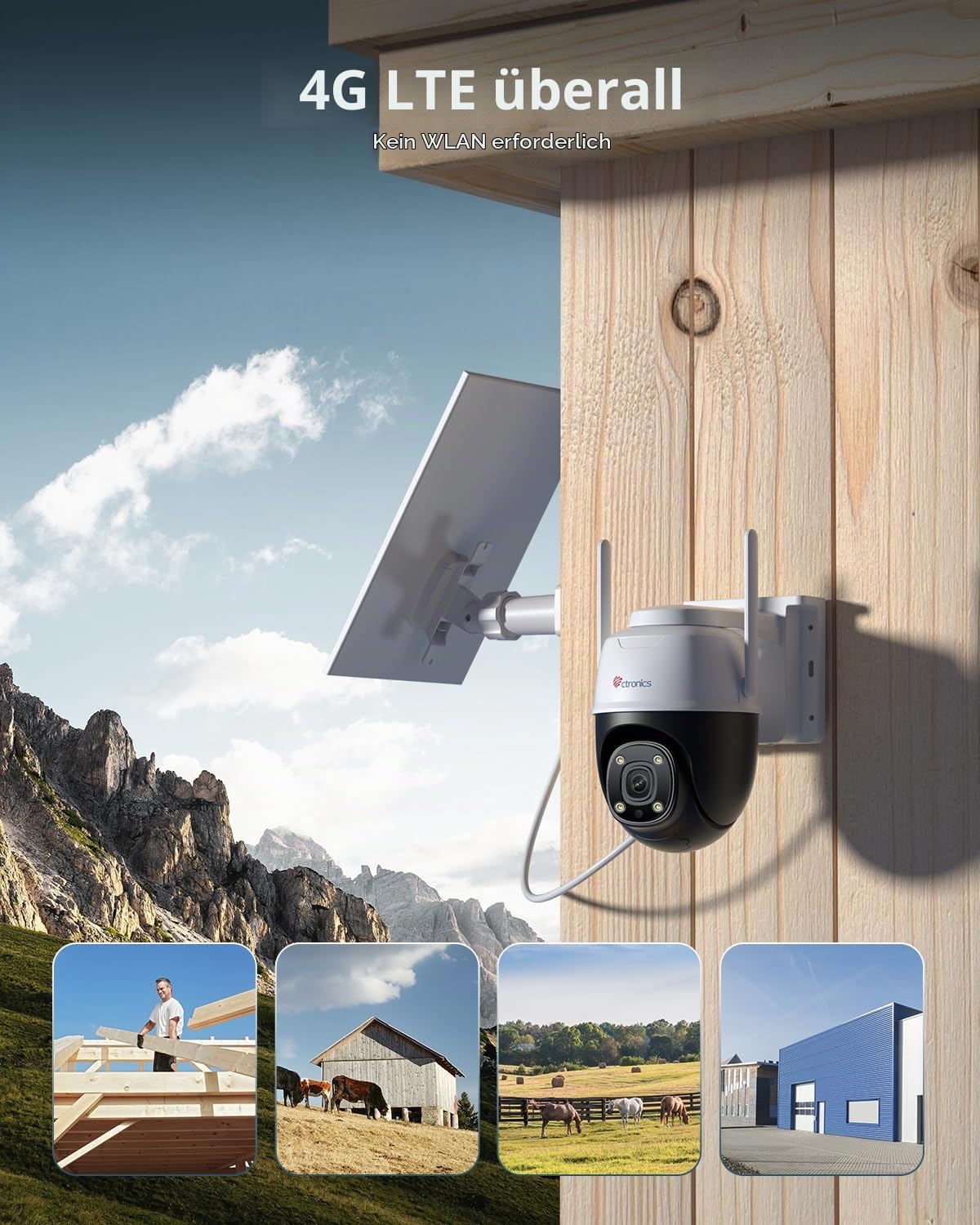 Ctronics AOV 24/7 4G Überwachungskamera Aussen Solar, Auto Tracking