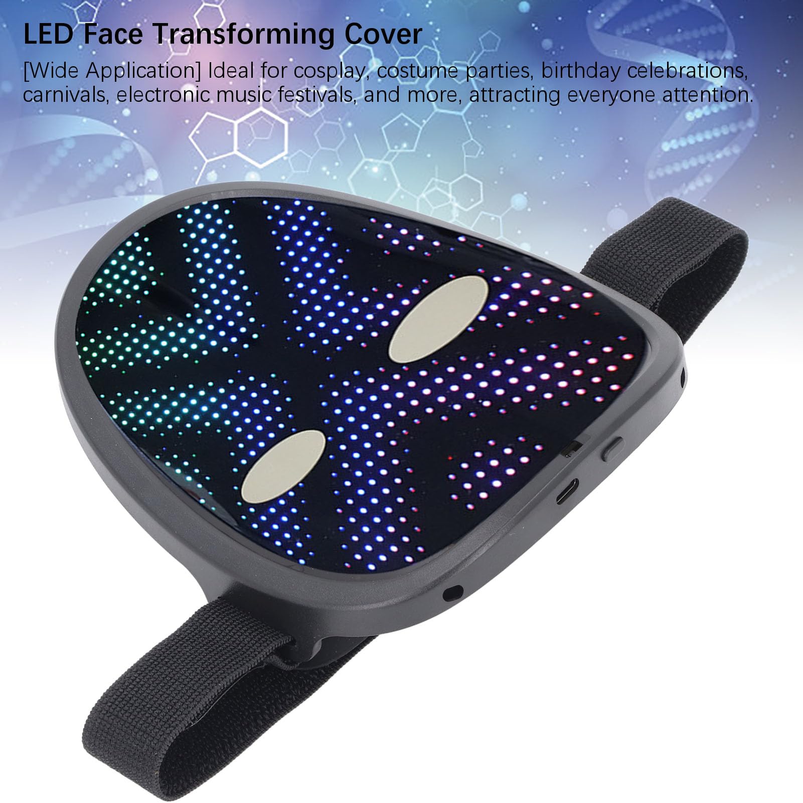 Chrees Copertura per il viso a LED con rilevamento dei gesti, ricarica USB di tipo C per festival musicali elettronici