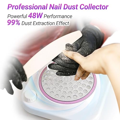 Miniatura 2 de Colector de polvo profesional de uñas con filtro reutilizable, colector de polvo de 48 W para uñas acrílicas, colector de polvo al vacío de succión